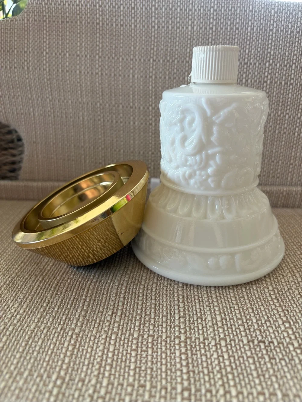 Vintage Avon Milk Glass Regency Candlestick Decanter / 1973 / EUC